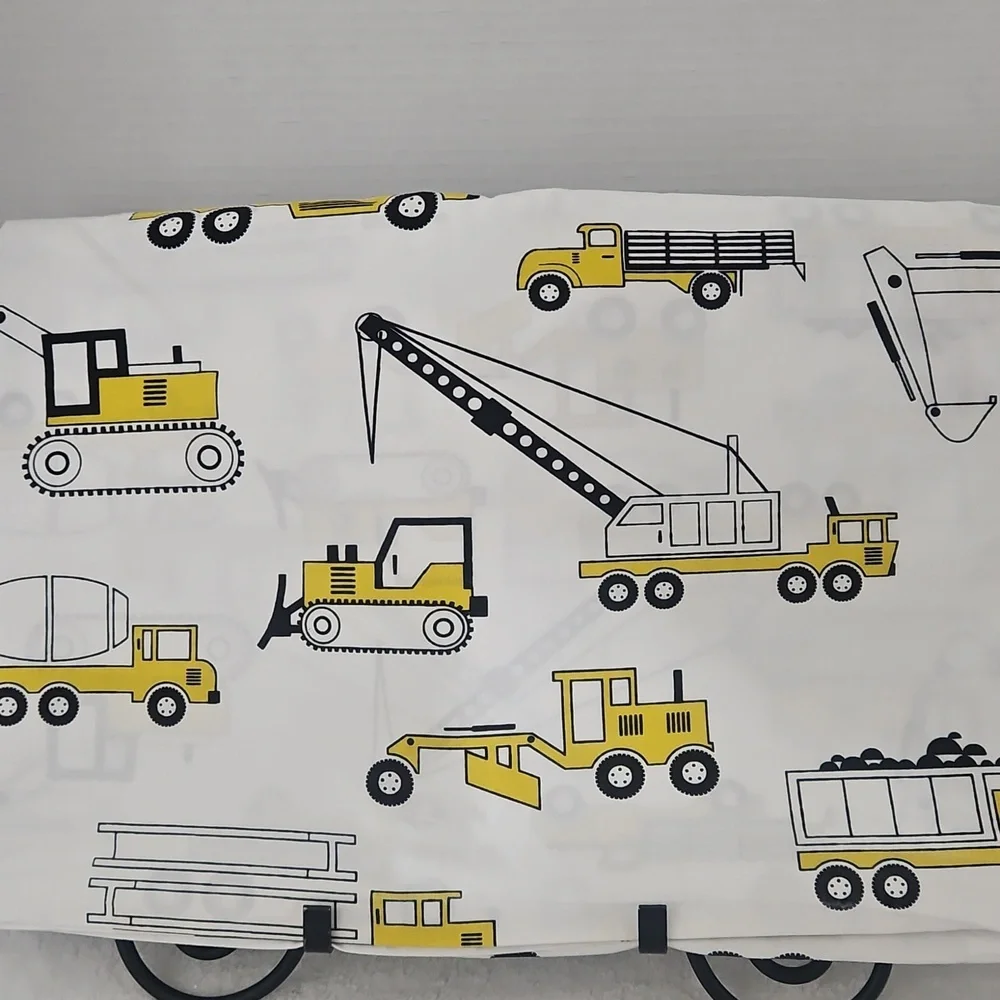 Crate&Barrel Yellow Black Construction Trucks Themed Organic Cotton Twin Flat